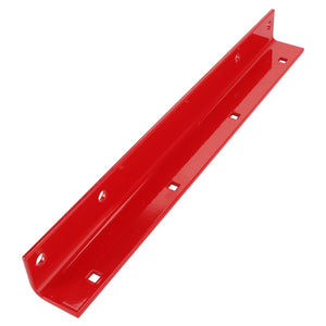 The AGCO | Angle - Fel14041201 by AGCO is a red metal L-shaped bracket featuring multiple pre-drilled holes, designed to provide robust support for various applications.