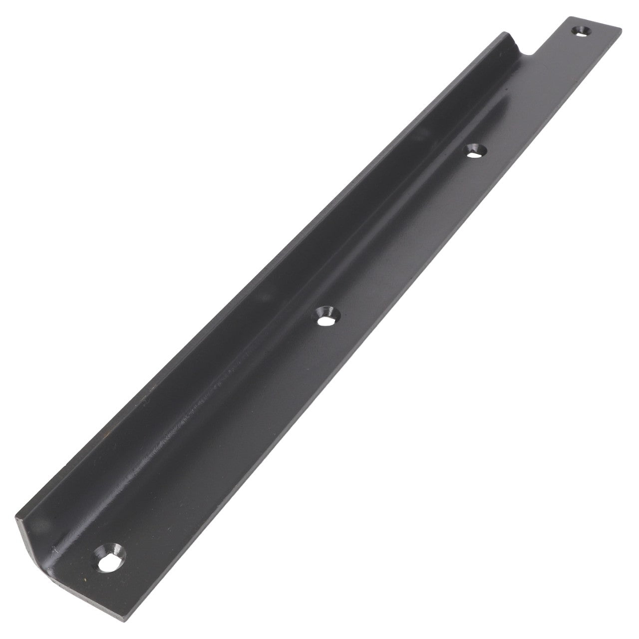 The AGCO Angle, Left Hand - Acx2433260 black metal bracket, featuring four evenly spaced holes, is designed for mounting or supporting structures. No current product description information is available.