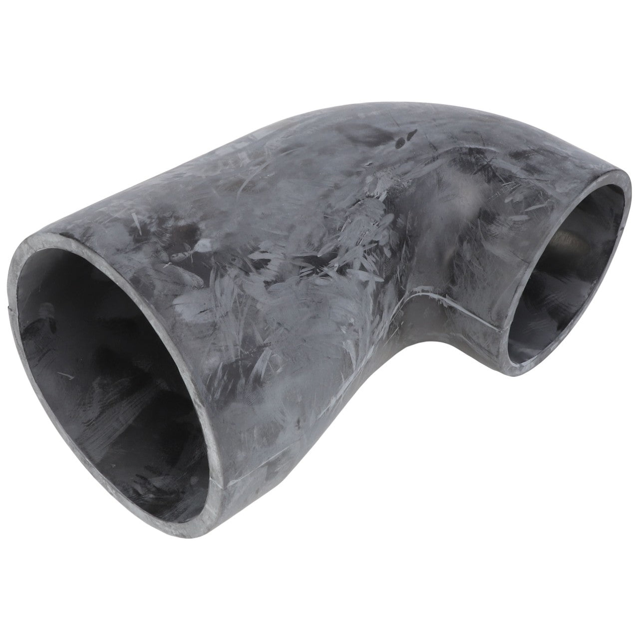 The AGCO ELBOW - AG520758 is a rugged metal pipe elbow with a precise 90-degree bend, featuring a rough, brushed surface finish.