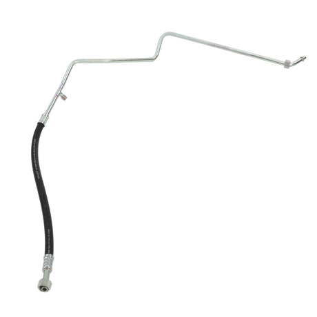 The AGCO Tube - Acw134424B is a metal automotive brake line featuring a black rubber hose segment and metal connectors on both ends, designed specifically for vehicle brake system applications. No current product description information available.