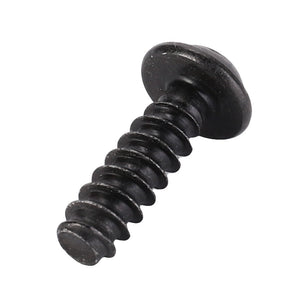 A close-up image of the AGCO Screw - X473517300000, featuring a black, threaded design with a round head and coarse threads, reminiscent of the meticulous engineering seen in Fendt Vario machinery.