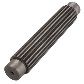 No current product description available for the AGCO Shaft - Acp0137080, a cylindrical metal gear shaft featuring evenly spaced teeth along its length and smooth ends.
