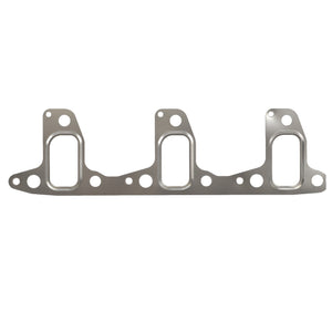 The AGCO | Gasket - 4224704M1, designed by AGCO for engine components on Valtra Models, features three rectangular openings and multiple bolt holes.