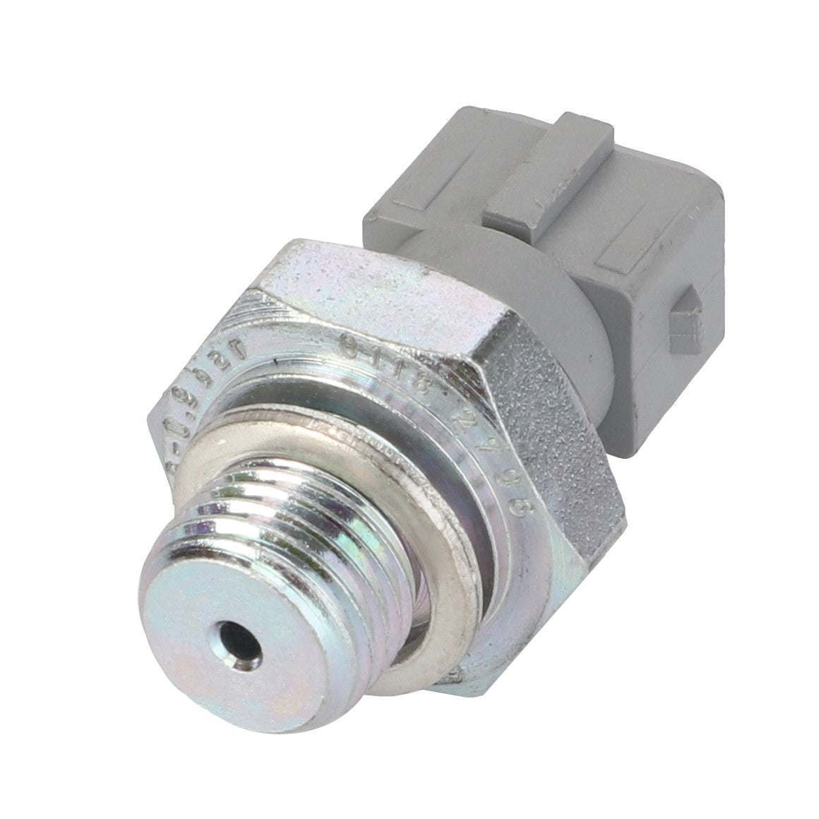 The AGCO Pressure Switch - F030970020010 is a metallic automotive pressure sensor featuring a threaded fitting and a gray plastic electrical connector. No current product description available.