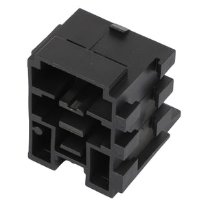 A black, rectangular plastic electronic connector featuring multiple slots and ridges for fitting components, known as the AGCO | CONNECTOR - AG517569 by AGCO.