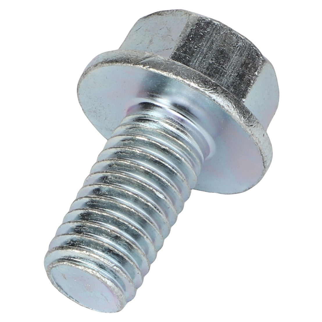 An AGCO Hexagon Flange Bolt (AG520627) in silver, featuring a partially threaded shank and a built-in washer flange, offers no information available regarding its manufacturer.