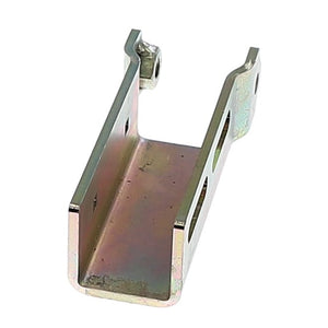 The AGCO Actuator Bracket - Acw0638970 is a metal U-shaped bracket featuring rectangular cutouts on both sides and a cylindrical component at the top.