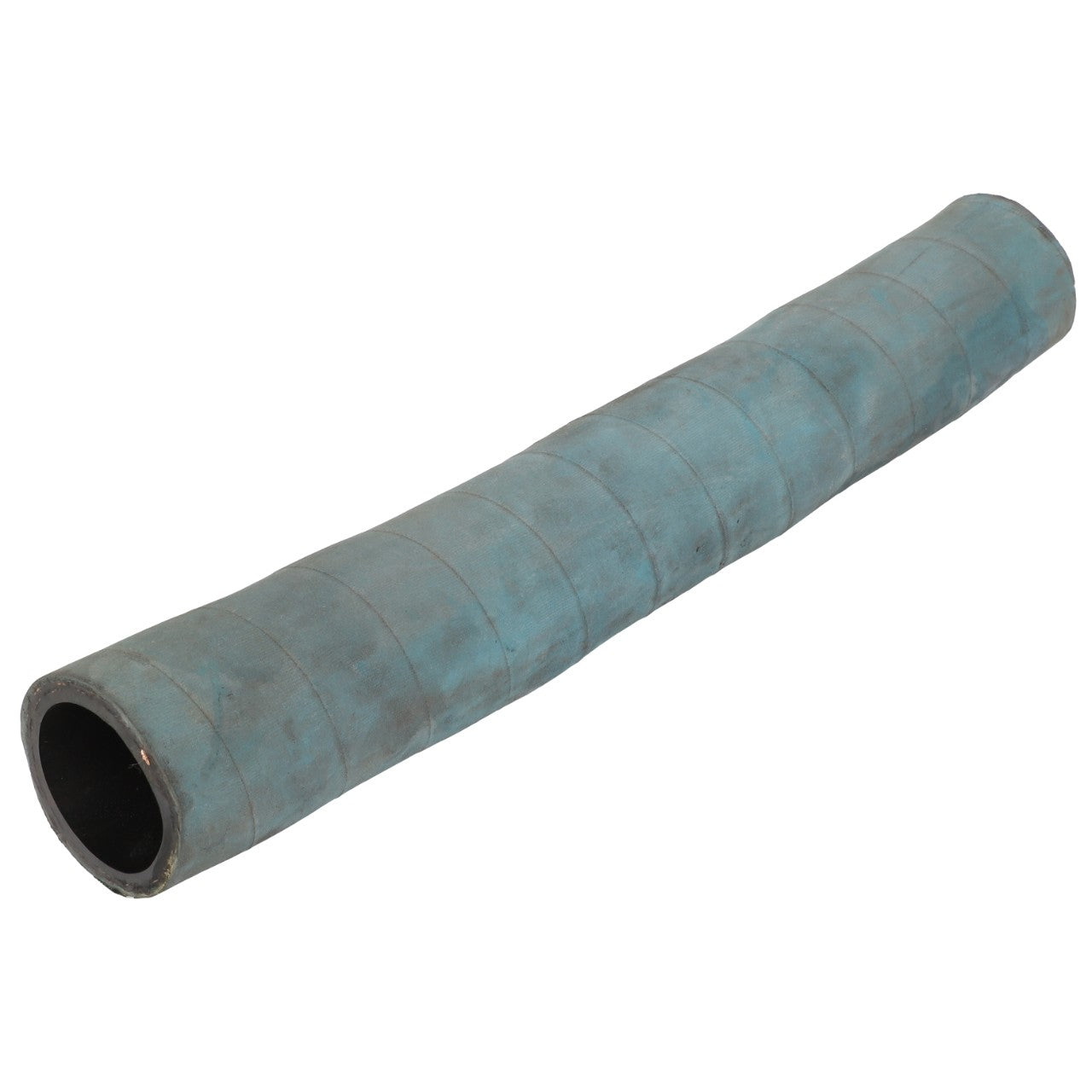 The AGCO Fuel Hose - AG521775 is a thick, cylindrical rubber hose with a slightly worn and dirty blue exterior. Its flexible, hollow design indicates it has seen considerable use. No current product description information is available from the manufacturer.