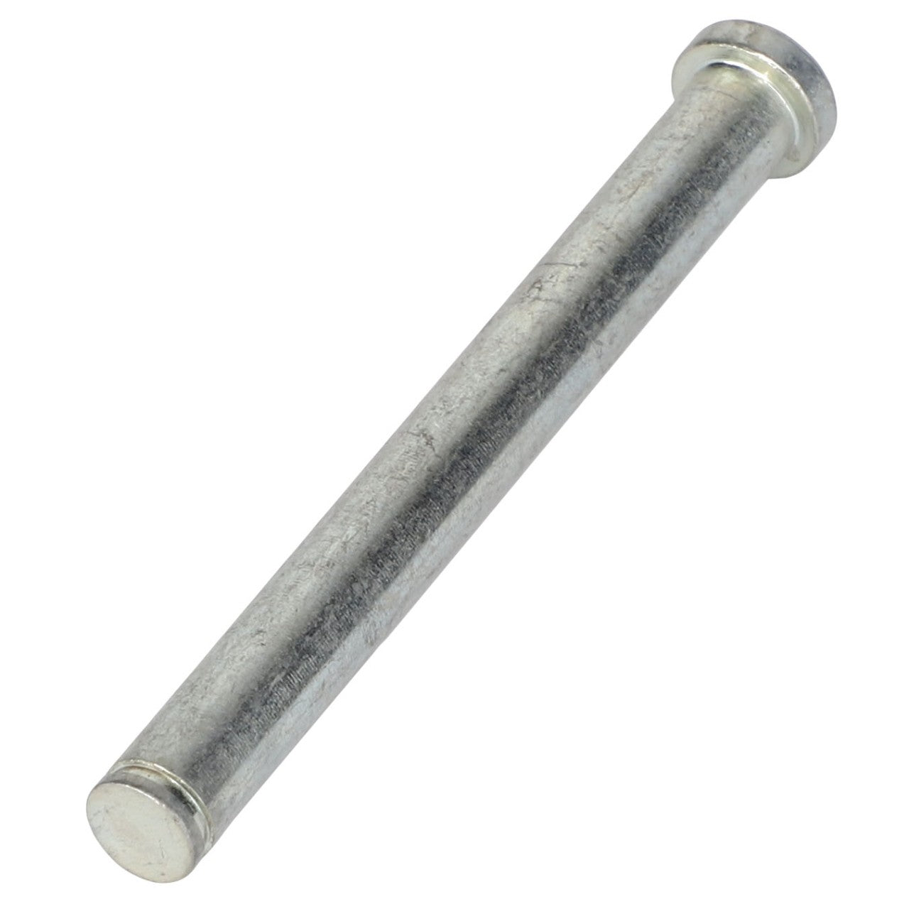 A close-up image of the AGCO Clevis Pin - 4383930M2, a metal cylindrical pin with flat ends, commonly used in the engineering of Valtra Models.