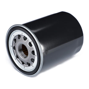 The AGCO Hydraulic Filter Spin On - 3607790M1 is a cylindrical black metal oil filter with a round opening featuring multiple holes and a threaded center, designed to ensure cleaner fuel, thereby extending machine lifespan.