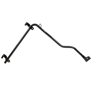 A black metal bracket with multiple attachment points, bent at various angles, ideal for Genuine Controls and Levers on Massey Ferguson Models, is featured in the AGCO Handle, Door, Left - H483815030100.