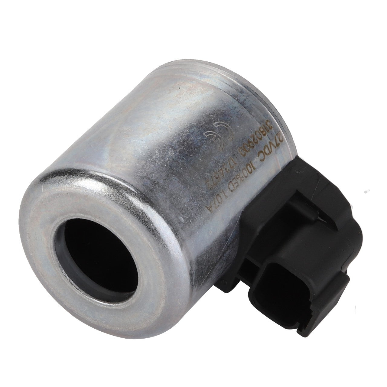 The AGCO | SOLENOID - ACP0534590 is a metallic cylindrical automotive part with a black plastic connector on one end; no additional product description information is available.