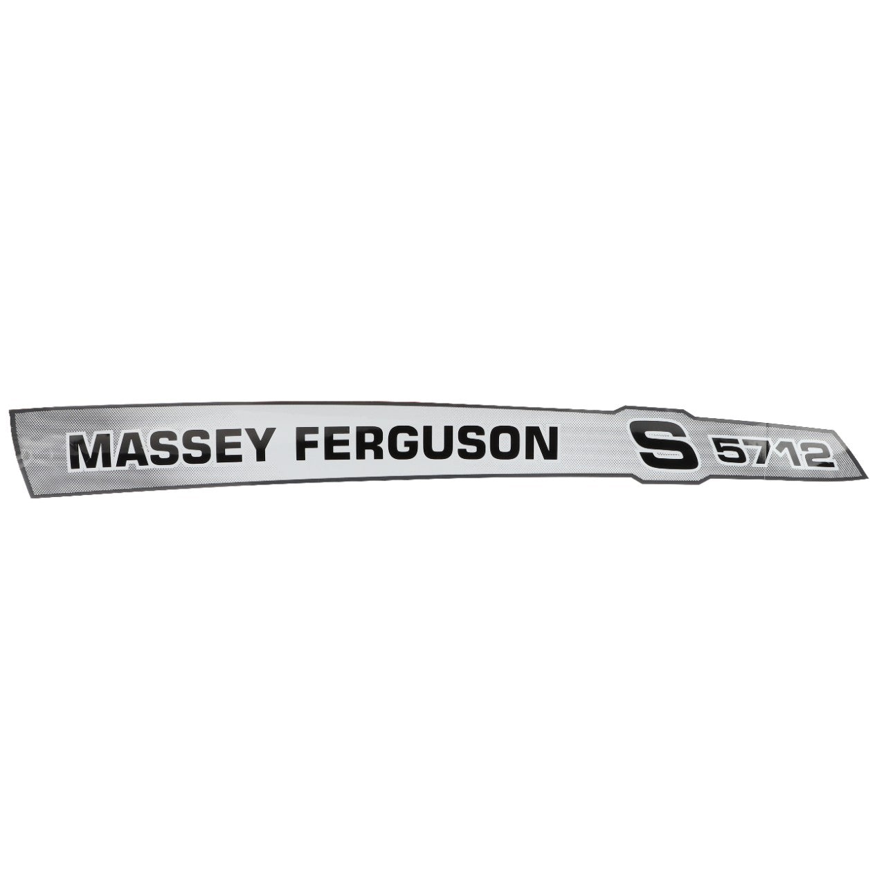 Image of a sticker labeled "AGCO | Decal - Acw3595680" featuring black text that reads "MASSEY FERGUSON S 5712" on a metallic silver background. No current product description information is available.