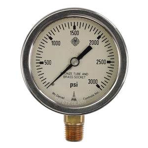 The AGCO | GAUGE - AG516846, a round analog pressure gauge under the AGCO brand, displays measurements in psi with a scale ranging from 0 to 3000 psi. The needle is currently pointed at approximately 1000 psi.