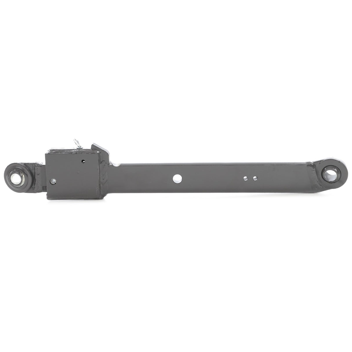 Introducing the AGCO Right Hand Bar - Acw0919870, a metal mechanical arm or bracket designed with attachment points on both ends and a central mounting hole, all laid out horizontally.