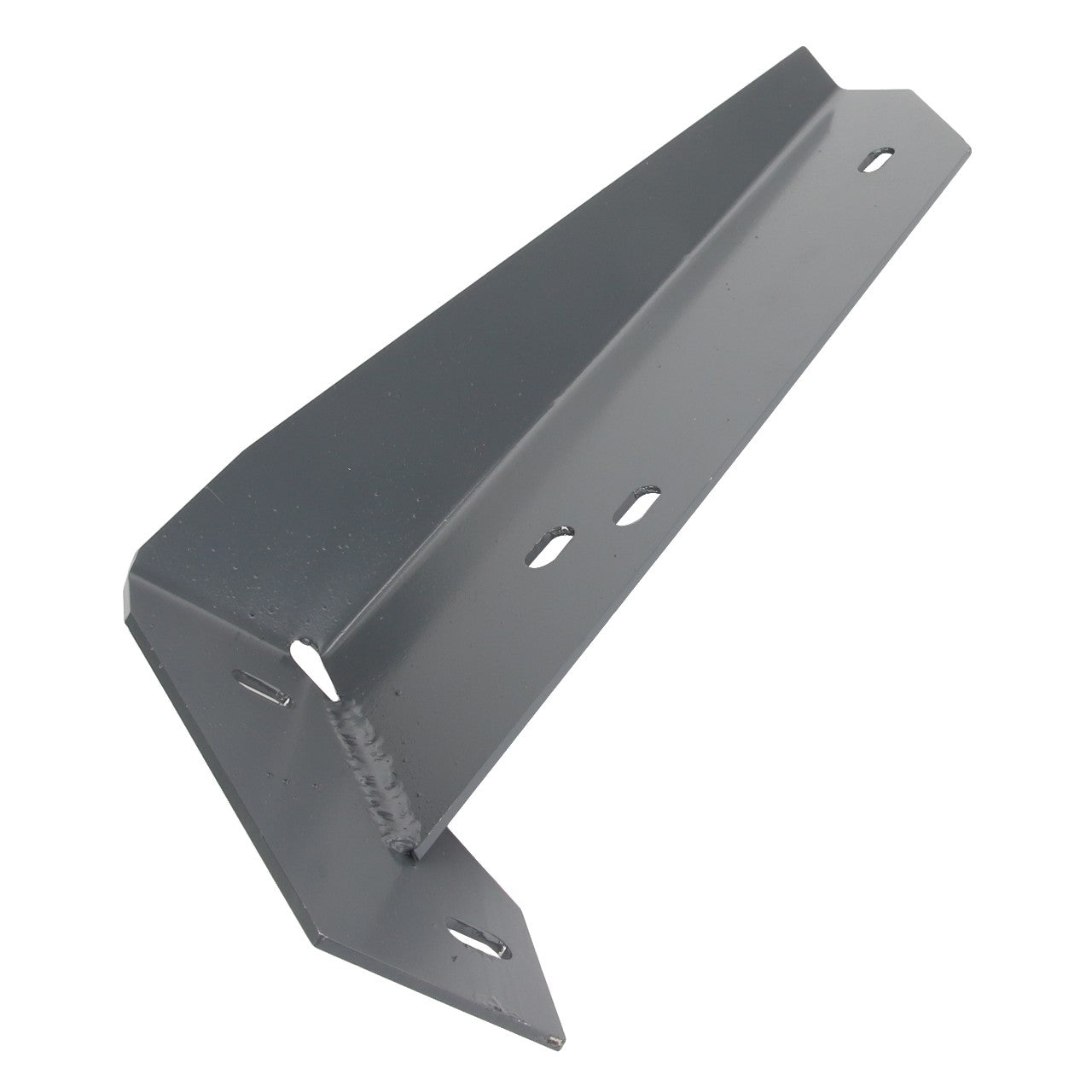 The AGCO | BRACKET - D28186731 by AGCO is a gray metal bracket featuring an angled design with multiple holes for mounting.