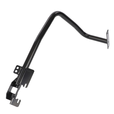 The AGCO Support - 3787116M2 is a versatile black metal bracket, featuring multiple attachment points and bends, designed for mounting or structural support. This adaptable piece seamlessly fits Valtra, Fendt, and Massey Ferguson equipment.