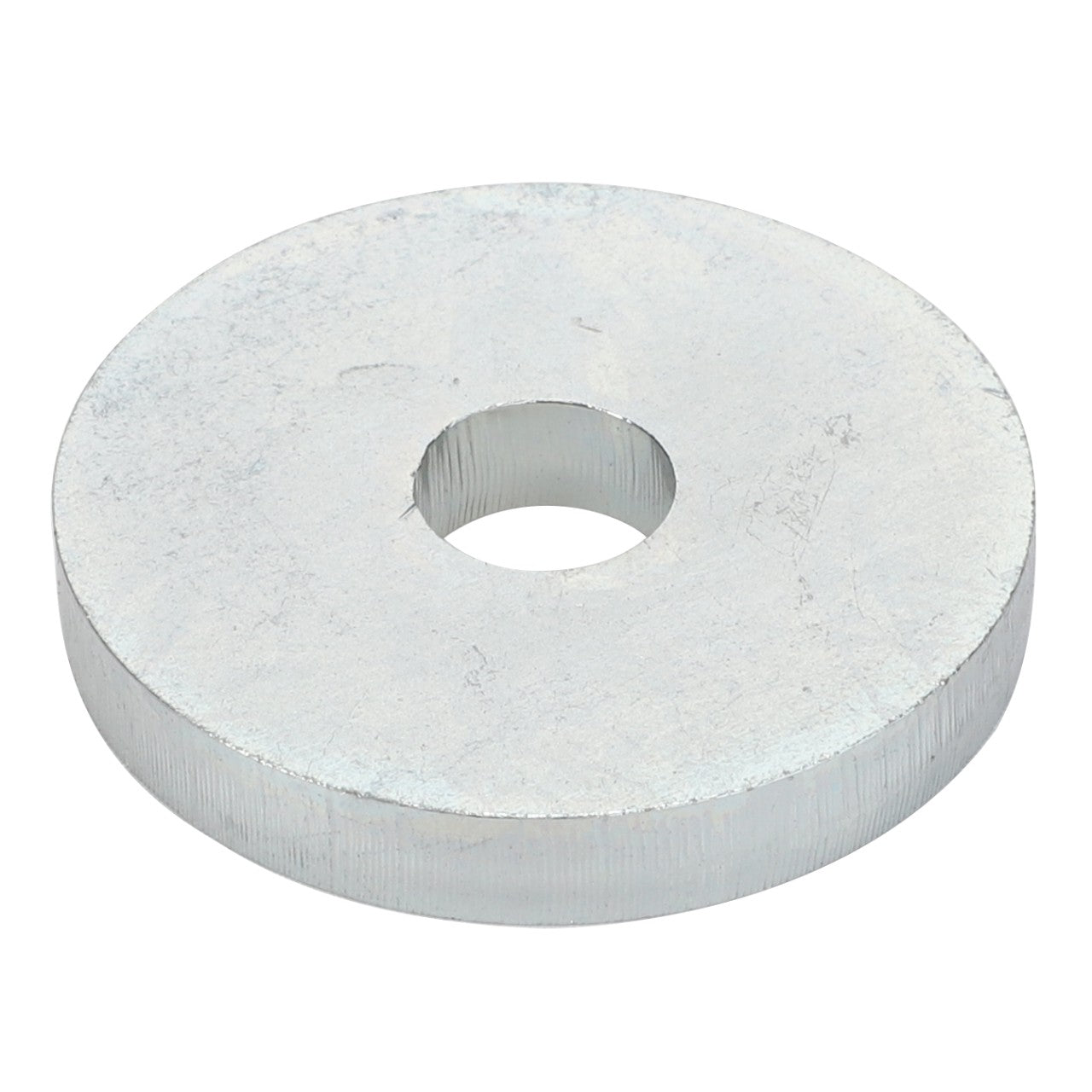 The AGCO Plate - Acp0295170, a silver metal washer with a central hole, serves as a crucial spacer or load distributor in various mechanical assemblies.