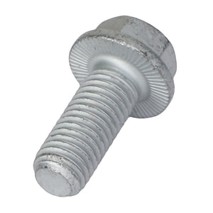 A detailed close-up of an AGCO LOCK SCREW - 0901-80-92-00, showcasing its silver hue, hexagonal head, and threading partway up the shank, captures the intricate details of its design.