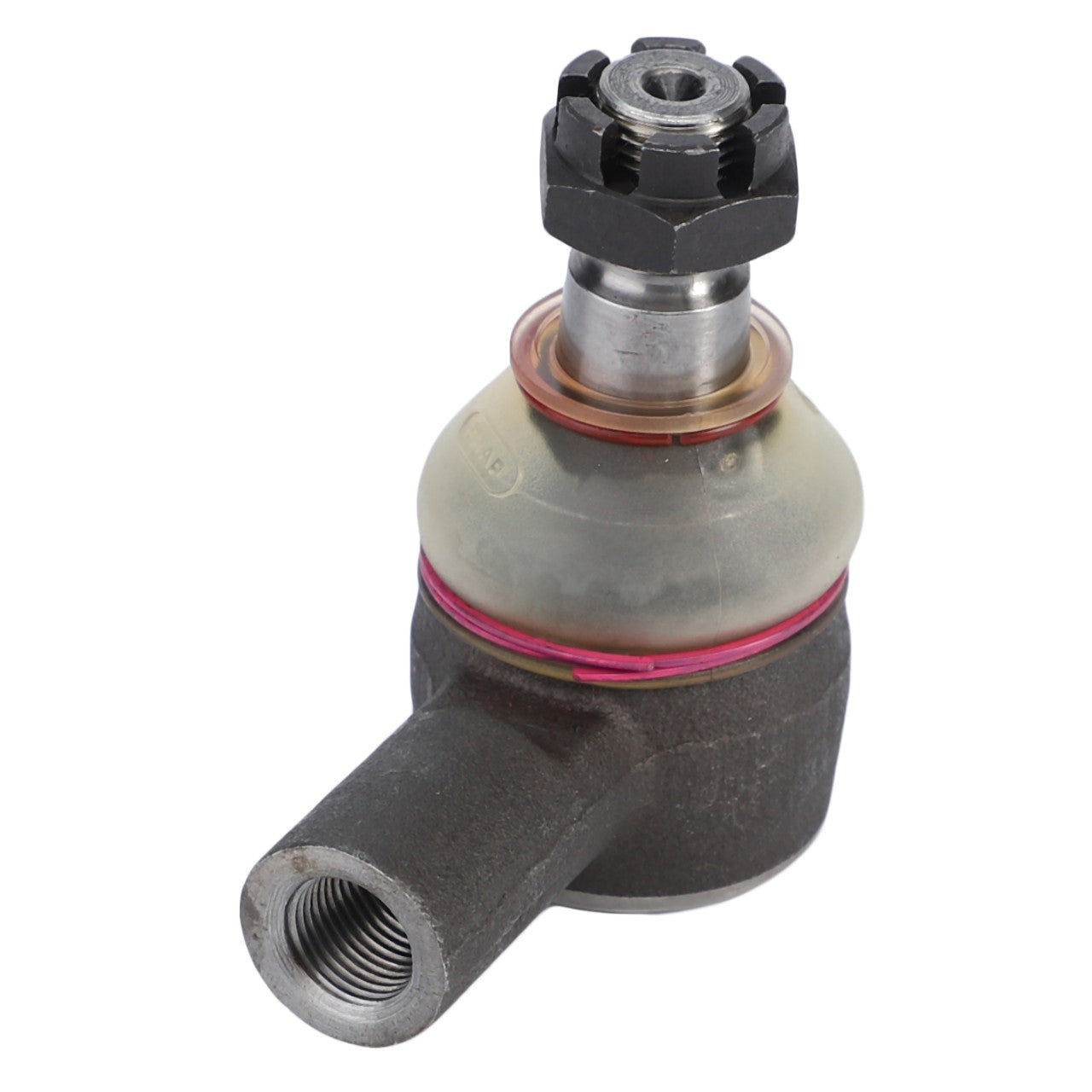 Introducing the AGCO | Tie Rod End - 0.010.2459.0, a metal component commonly found in AGCO machinery, which includes a threaded end and features a spherical ball joint secured by a metal nut and retaining ring.