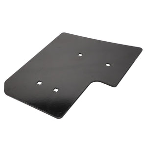 No current product description information is available for the AGCO Outer Deflector - Acw1223990, a black rectangular metal plate with four square holes and a slightly protruding edge on one side.