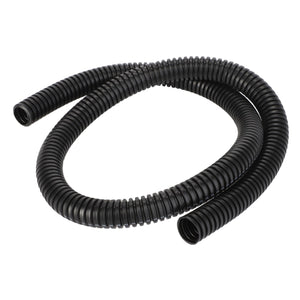 The AGCO Drain Hose - 4389388M2, a coiled black corrugated plastic tubing, is ideal for protecting and organizing cables and wires.