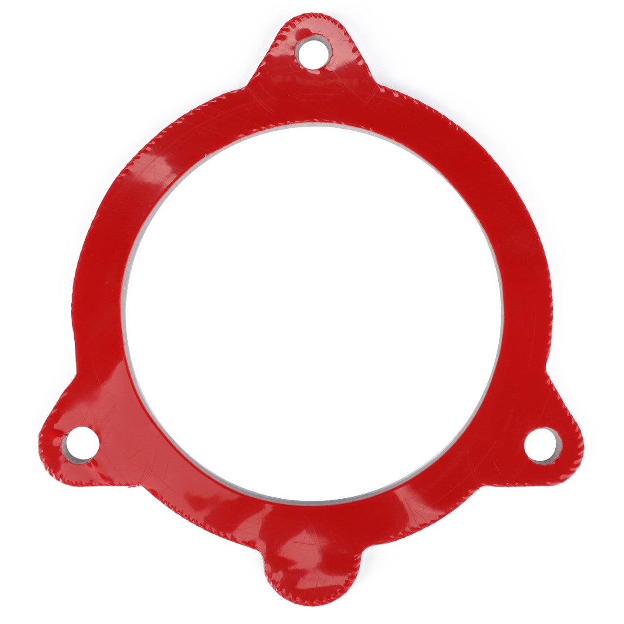 The AGCO Gasket - Acw0511030 is a red circular gasket featuring three evenly spaced holes around the perimeter, although no current product description information is available.