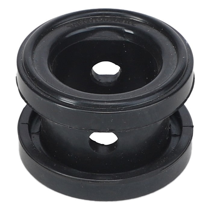 The AGCO | VALVE SEAT - AG714002 features a black rubber grommet with two circular holes, designed to protect or insulate wires passing through it.