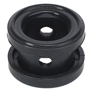 The AGCO | VALVE SEAT - AG714002 features a black rubber grommet with two circular holes, designed to protect or insulate wires passing through it.