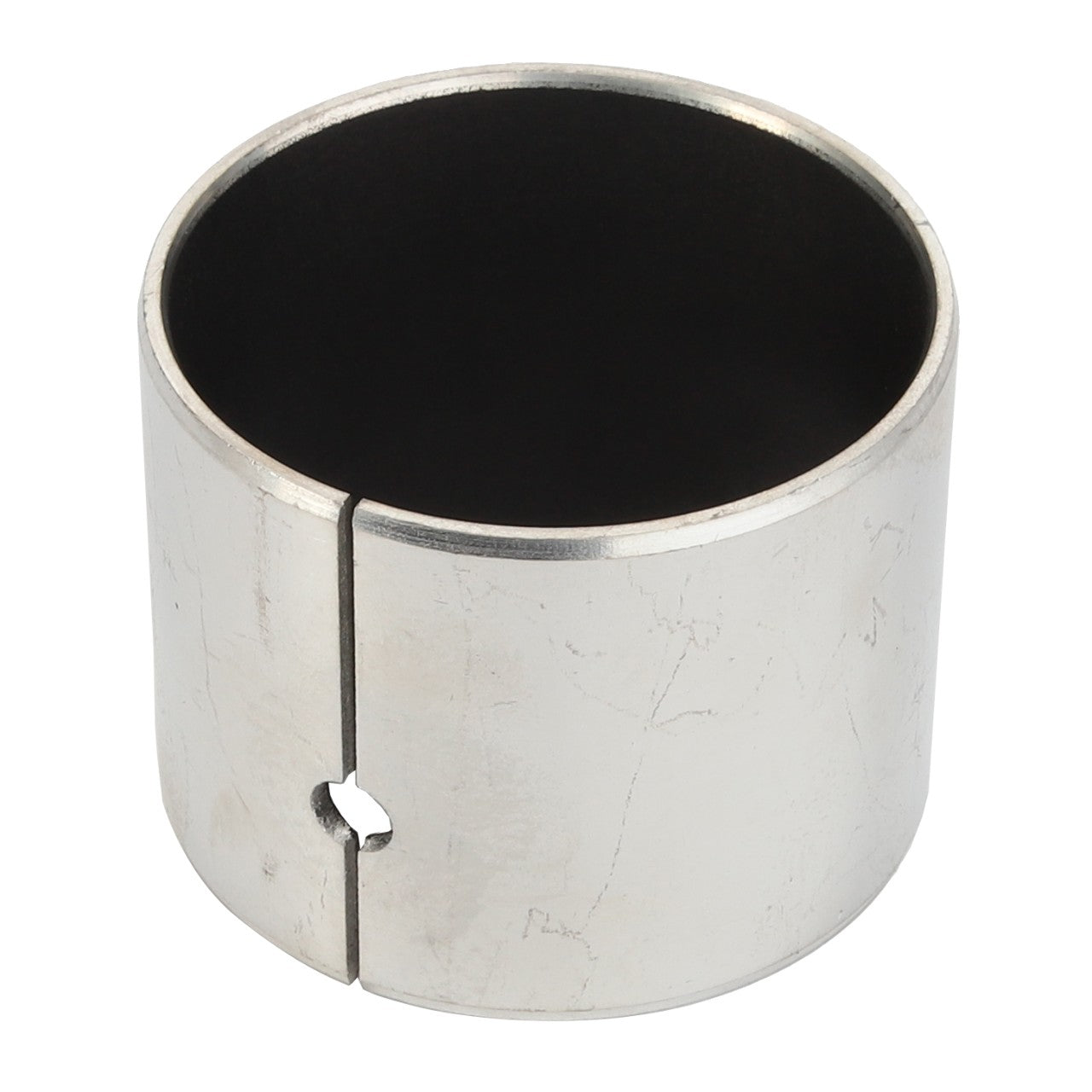 The AGCO Bush - Acp0287030 is a cylindrical metal bushing with a small notch and visible surface wear, featuring a hollow center. No current product description is available.