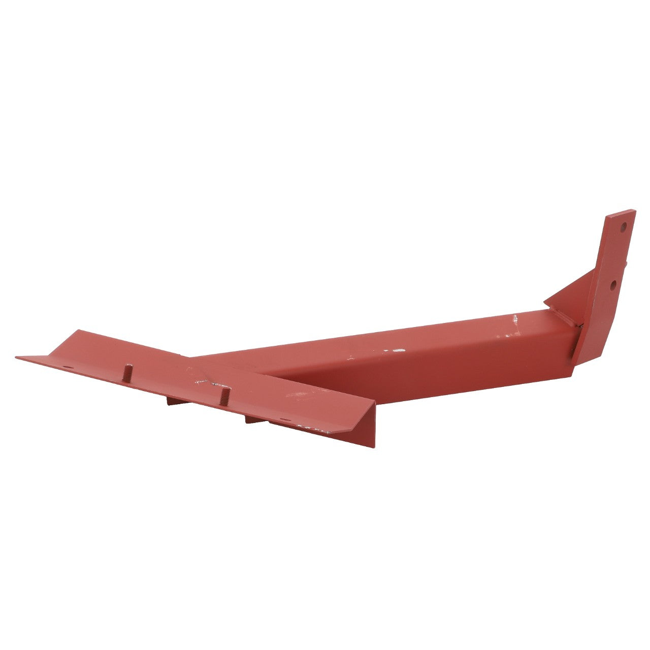 AGCO Right Hand Bracket - 3806170M93, a red metal bracket with angled sections and multiple mounting holes, compatible with Fendt Models, isolated on a white background.