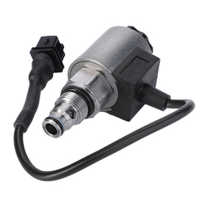 The AGCO Solenoid Valve - AL10550264 is a metal and plastic automotive sensor featuring a connecting cable and plug, crafted from high-quality materials, typically used in vehicles for engine or system monitoring.