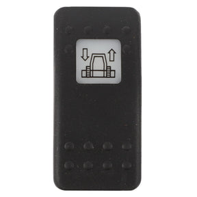A black rectangular button with a white square icon of a seat and arrows pointing up and down, indicating an adjustable seat position, comes from AGCO under the product name AGCO | SWITCH - D45050028. No further product description details are available at the moment.