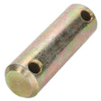 The AGCO Pin - Acx2443440 is a cylindrical metal rod with two holes drilled laterally through its sides. It features a slightly textured surface and has an appearance of being coated in a goldish finish.