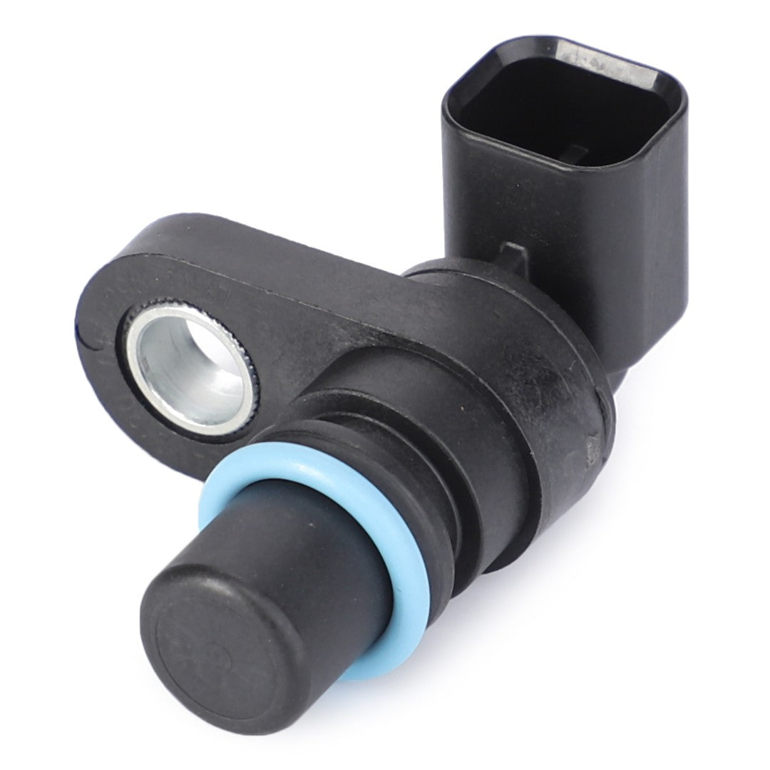 The AGCO Speed Sensor Cylinder Block (4226588M1) is a black vehicle sensor featuring a cylindrical component with a blue ring and an attached electrical connector, compatible with Massey Ferguson models.