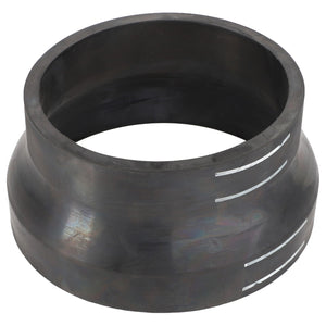 A dark-colored, cylindrical metal pipe reducer with a smooth surface and several parallel white markings on one end. Product: AGCO | Hose - Acw1876010 by AGCO. No additional product description information is available.