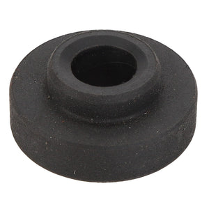 The AGCO Bush - Acp0336290, a black rubber grommet from the AGCO brand, is designed with a central hole to insulate and protect wires or cables passing through metal openings.