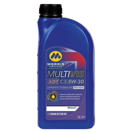 A 1-liter blue bottle of AGCO | Oil - Vacc3471 synthetic technology engine oil, suitable for Valtra and Massey Ferguson tractors. The bottle features product details and a "Made in the UK" label.