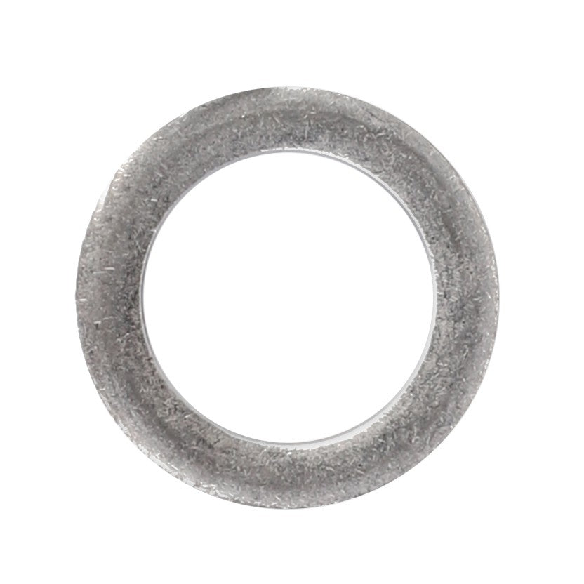 A silver AGCO Sealing Washer, product code F731200210180, featuring a circular shape and a central hole, displayed against a white background, reminiscent of components used in Massey Ferguson tractors.