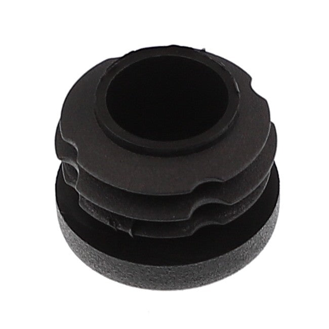 Close-up of an AGCO Plug - Acw2039850, featuring a black rubber grommet with a ridged design, ideal for sealing holes or protecting wires. No current product description information is available.