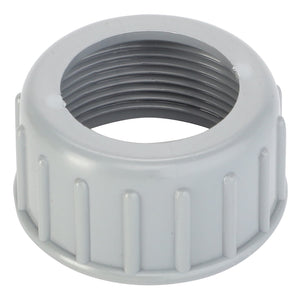 The AGCO Tensioner, Electric Connector (D45020082) is a gray threaded plastic cap featuring vertical ridges for improved grip, likely designed for sealing containers or fittings. Currently, no additional product description information is available.