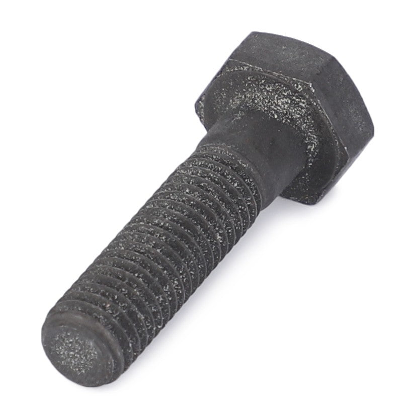 A close-up view of the AGCO Hex Head Bolt - 3010143X1 with a threaded shaft and hexagonal head, reminiscent of those used in Fendt Models, placed on a white background.