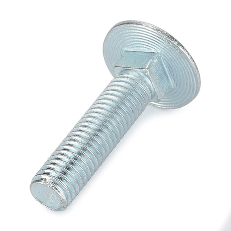 A AGCO Round Head Square Neck Carriage Bolt - Va020625, featuring a flat, rounded head and a threaded body, positioned diagonally with the head on the upper right and the threaded end on the lower left. No current product description available for further details.