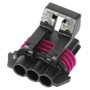 A three-pin electrical connector with pink wires and a black plastic casing, known as the AGCO SOCKET TERMINAL - AG521382, though there is no current product description information available.