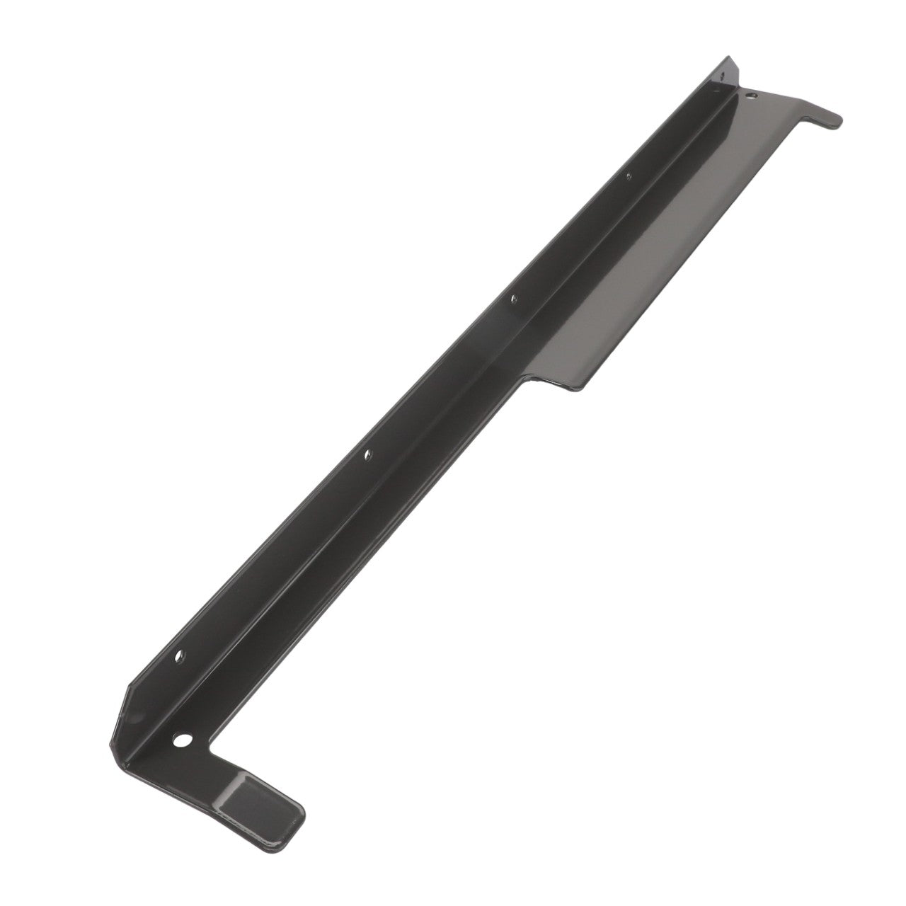 The AGCO Lower Plate - Acw9487920 is a black metal bracket featuring multiple holes, specifically designed for mounting or support purposes. Product description information is currently unavailable.