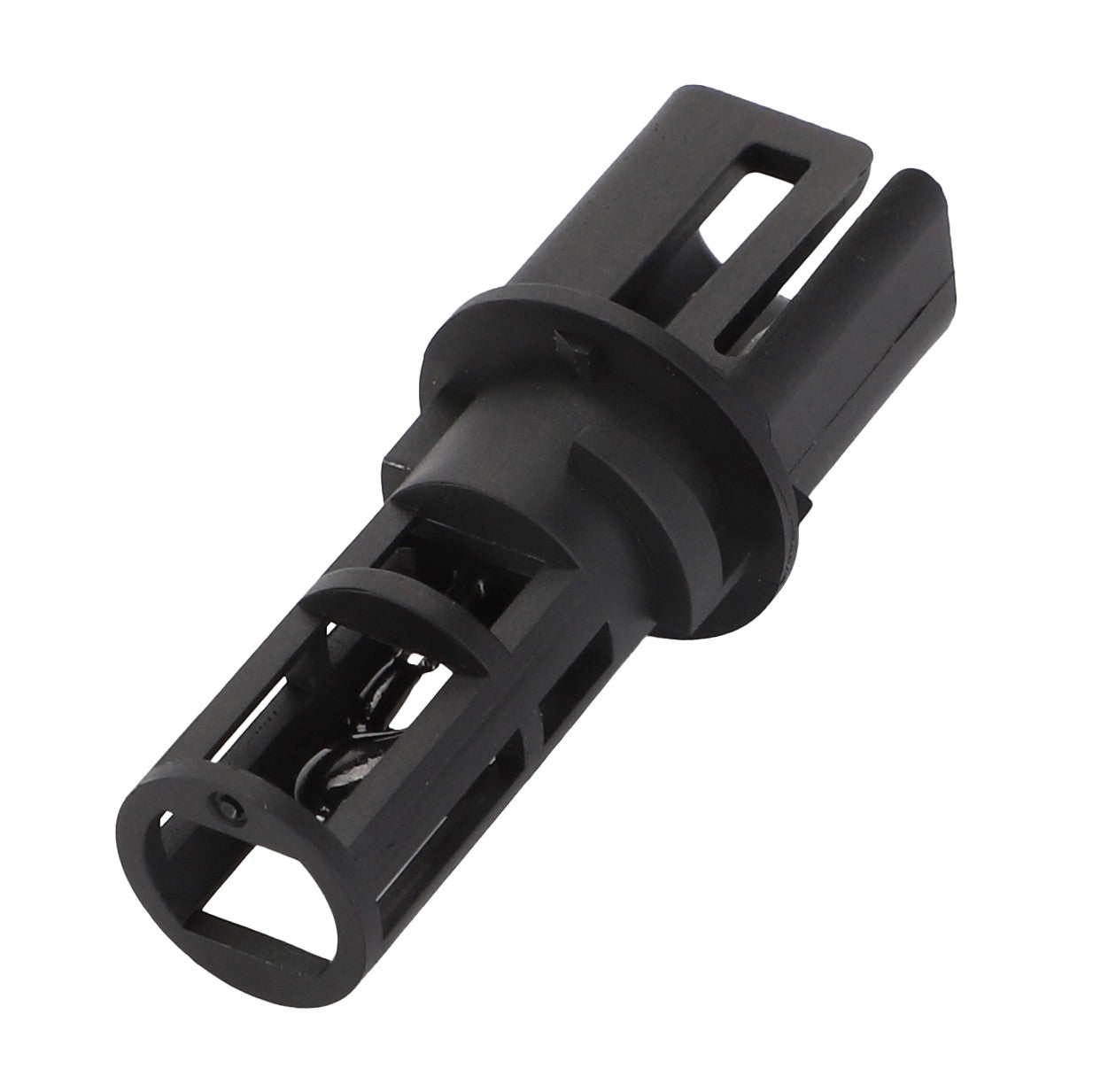 The AGCO Air Temperature Sensor - Acw1801290 is a black plastic cylindrical sensor housing featuring multiple openings, commonly utilized in automotive or electronic applications. No additional product description information is currently available to provide further details.