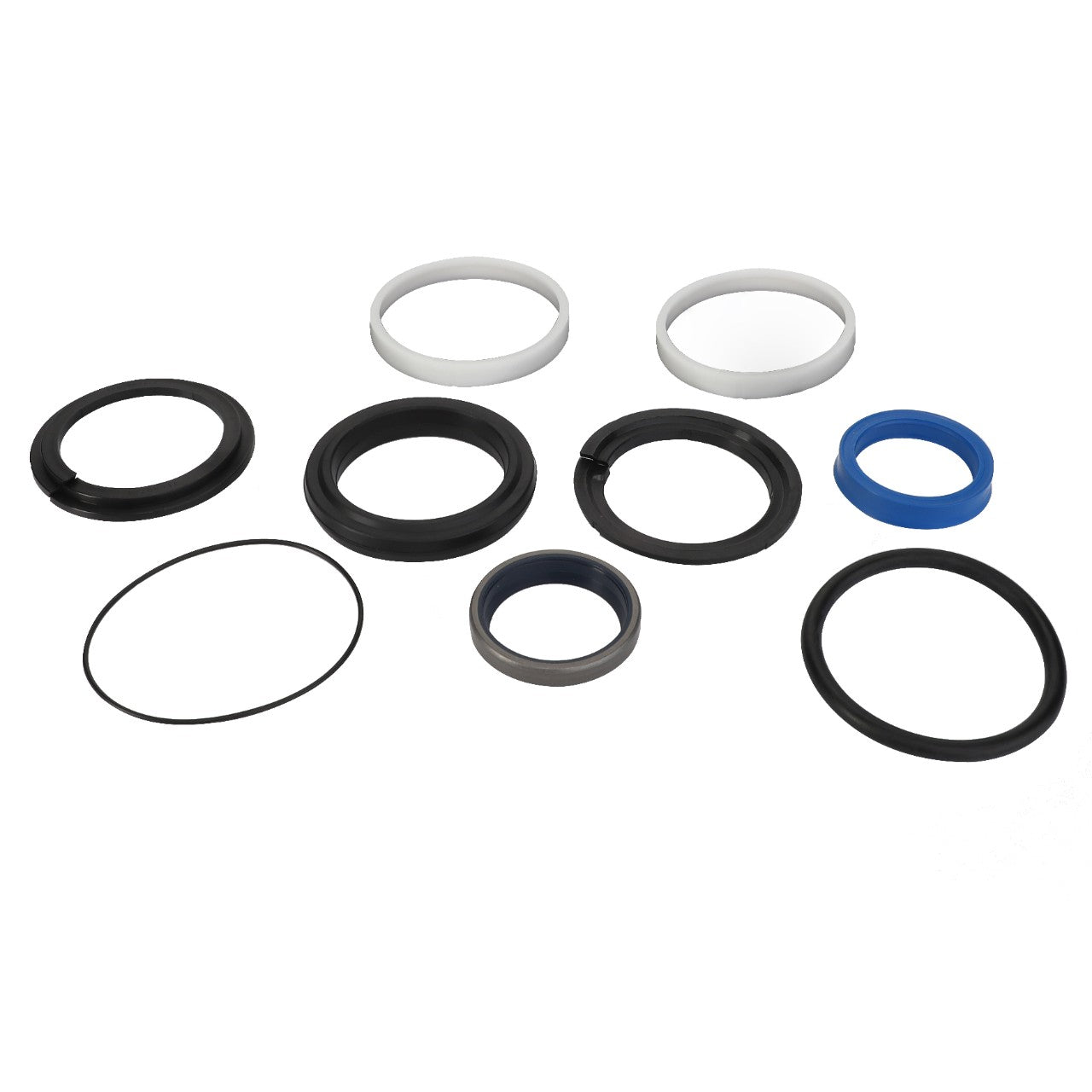 A variety of rubber and plastic O-rings and seals of different sizes and colors, arranged on a white background. These items are part of the AGCO | SEALS KIT - AL5036135 by AGCO.