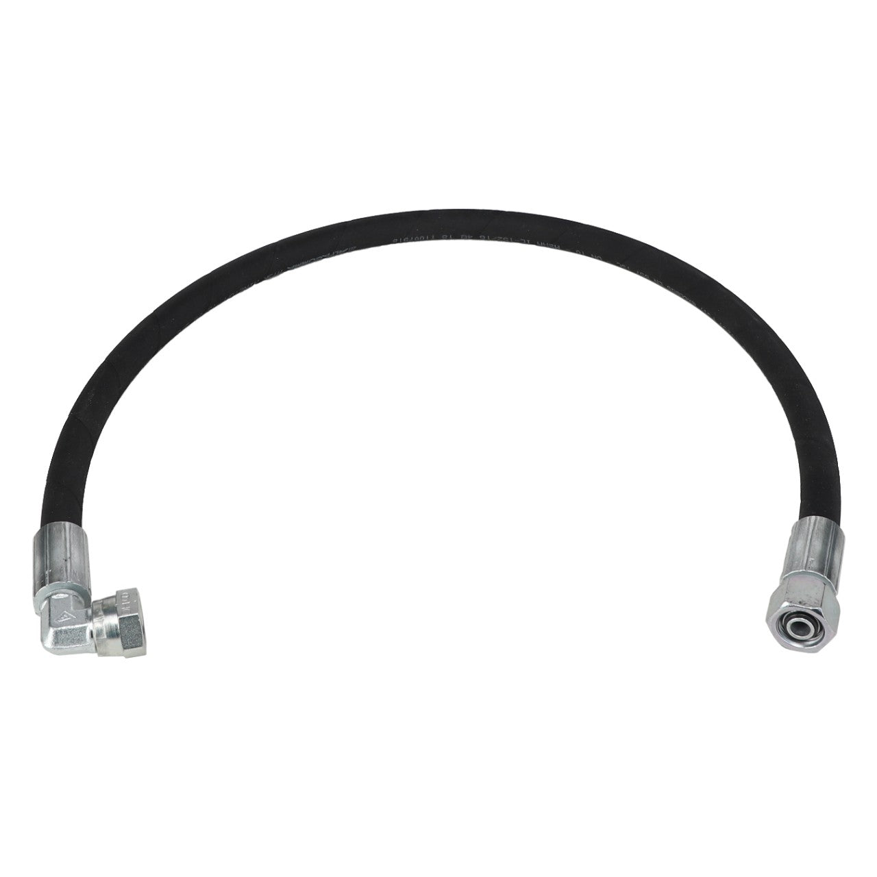 The AGCO HYDR. HOSE - AL1103147 is a black and flexible hose featuring metal fittings on both ends. Unfortunately, no further product description information is currently available.