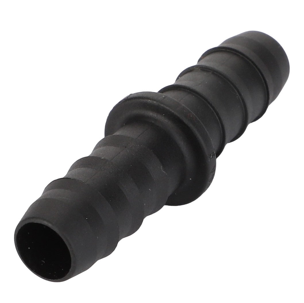 A black, ribbed plastic hose connector fitting with barbed ends on both sides, known as the AGCO Fitting - Acp0669620.