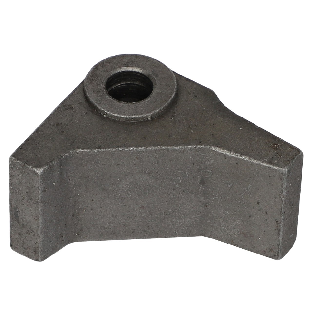 A metallic, triangular-shaped mechanical part with a circular hole near one edge, possibly a bracket or connector piece, compatible with Massey Ferguson machinery. This is the AGCO Lever - 3614290M2.